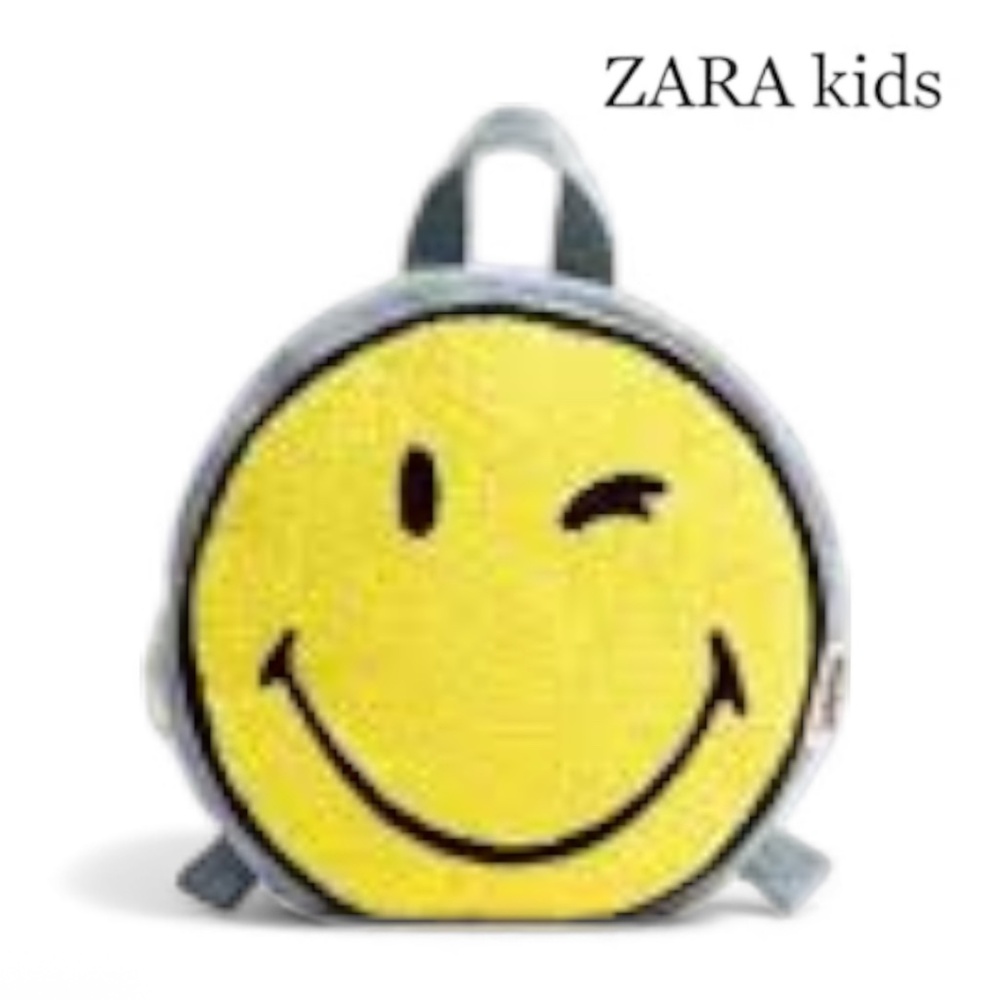 Zara Baby Smiley Face Denim Backpack - Yellow and Gray